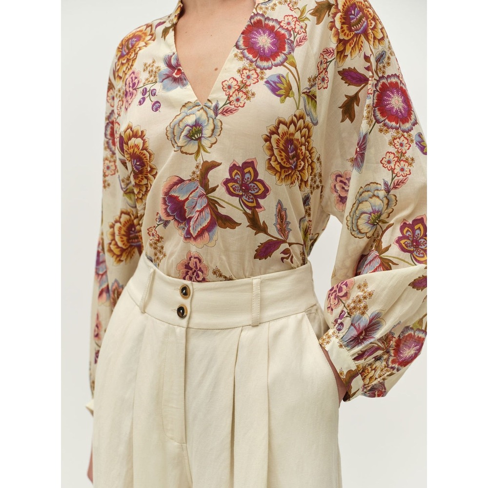NWT Devotion Twins 100% Cotton Dialogue Floral Long‎ Sleeve Blouse Small Relaxed